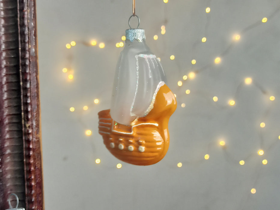 Glass Ship Christmas Ornament with Frosted Sails