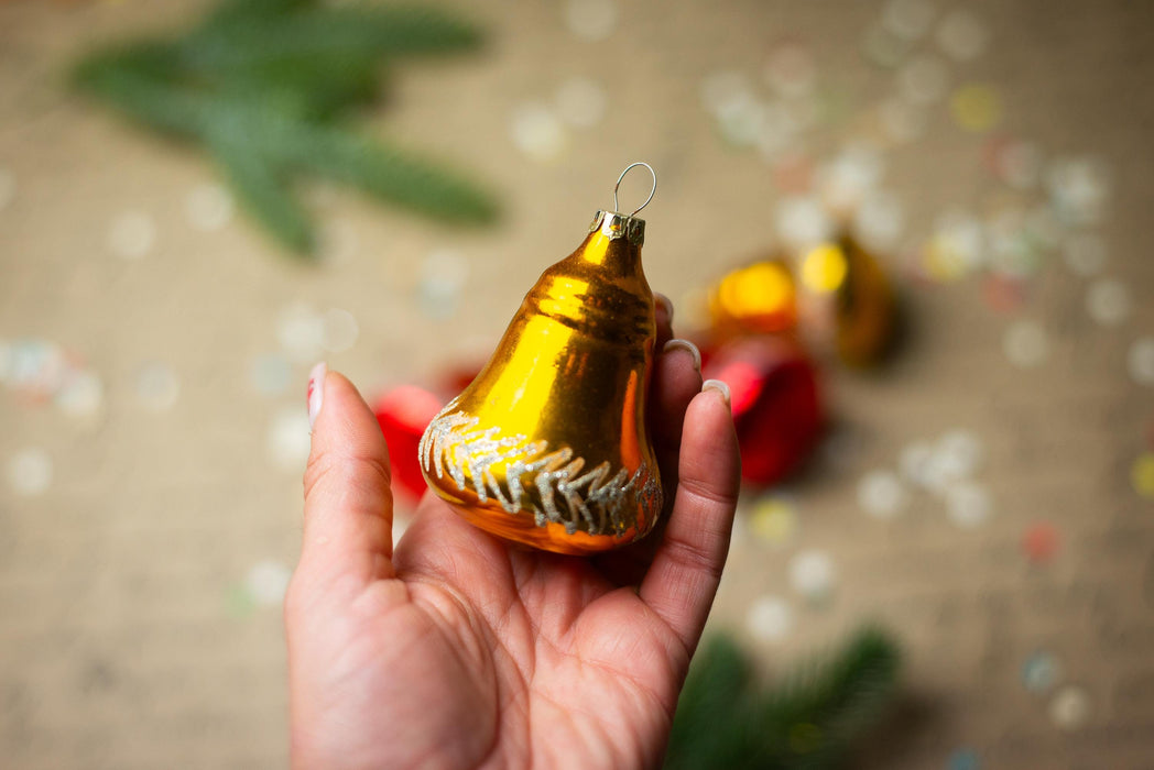 Vintage Red Yellow Glass Bells – Set of 5