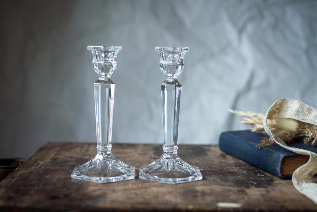 Vintage Crystal Candle Holder, Faceted Glass Taper Candlestick