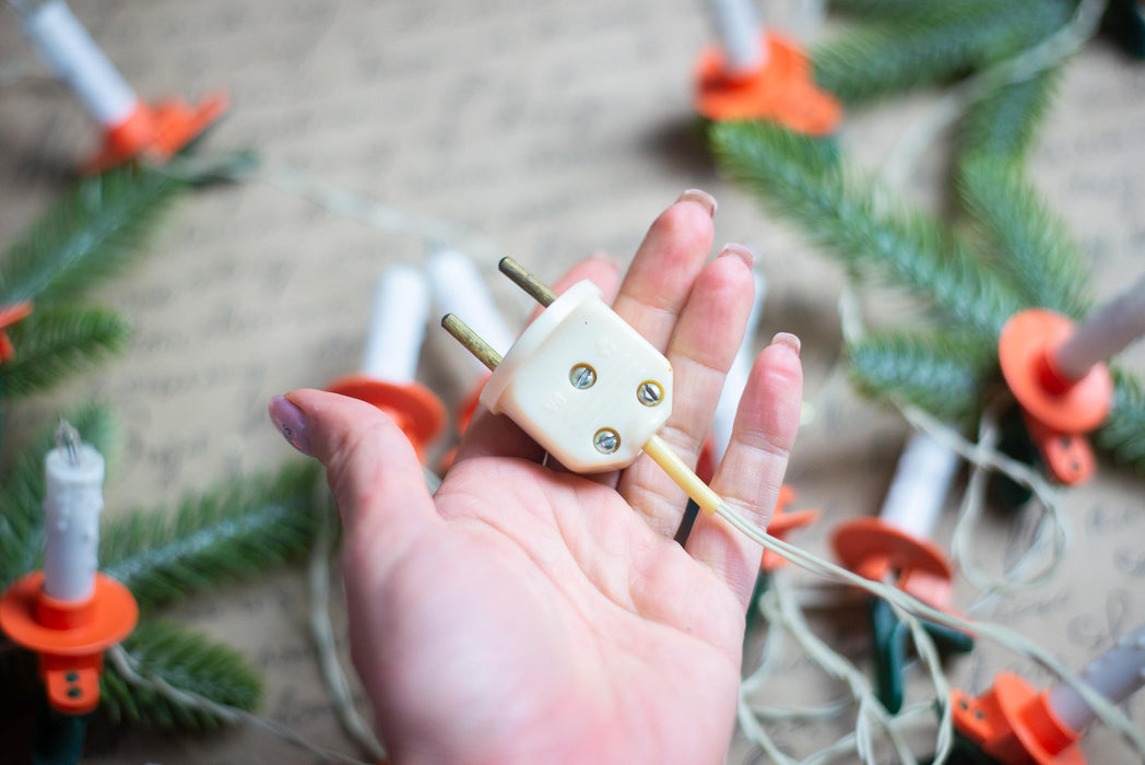 Vintage Clip On Candle Tree Lights, Retro Christmas Garland, Working Long String Lights