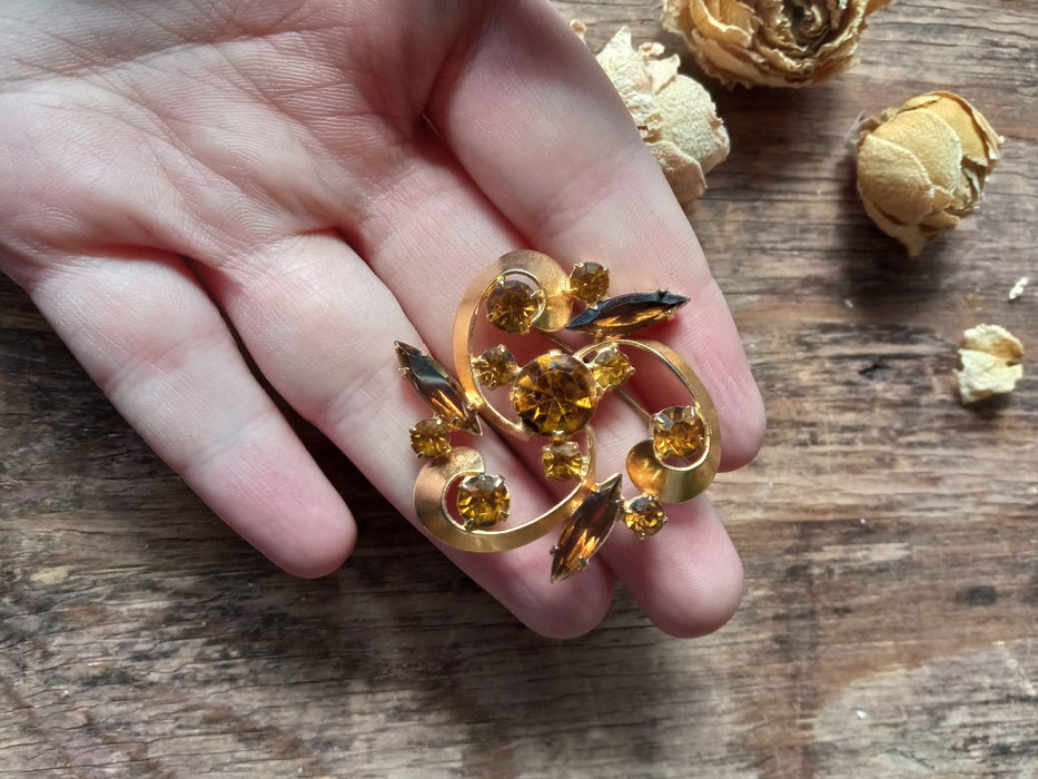Yellow crystals brooch, vintage 70th statement brooch