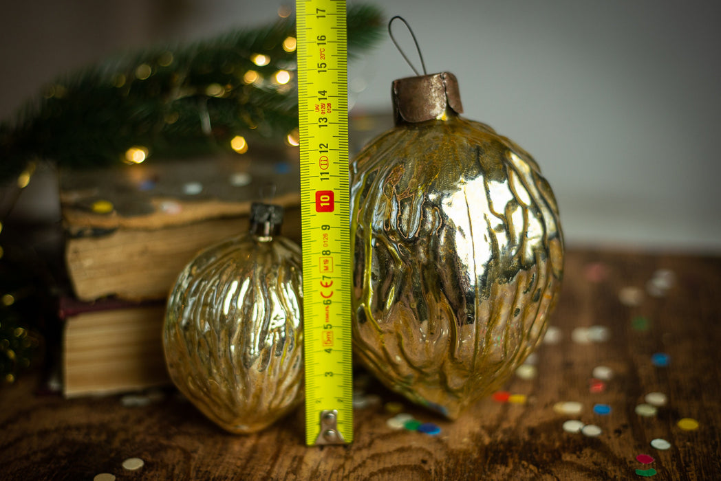 Golden Glass Nut Ornaments Vintage Walnut Almond