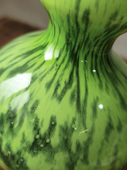 Green Glass Vase Murano Style, Mid Century Retro Aesthetic Decor
