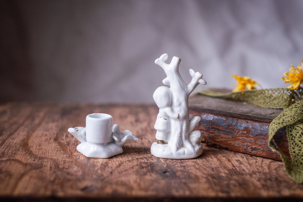 Vintage White Porcelain Angel Candleholder with Doves, Germany