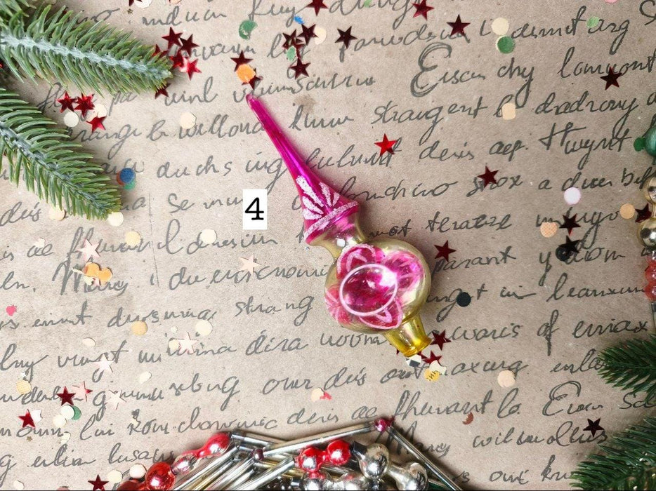 Vintage Pink & Gold Indent Glass Tree Topper – 1960s