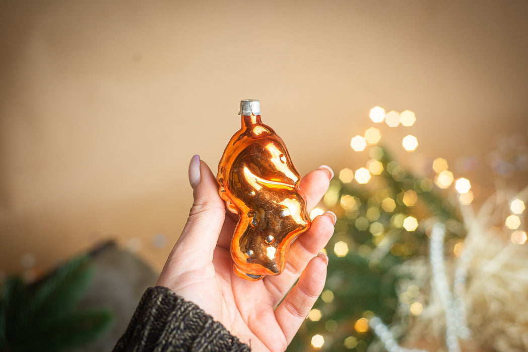 Vintage Glass Seahorse Ornament, Mid Century Pink
