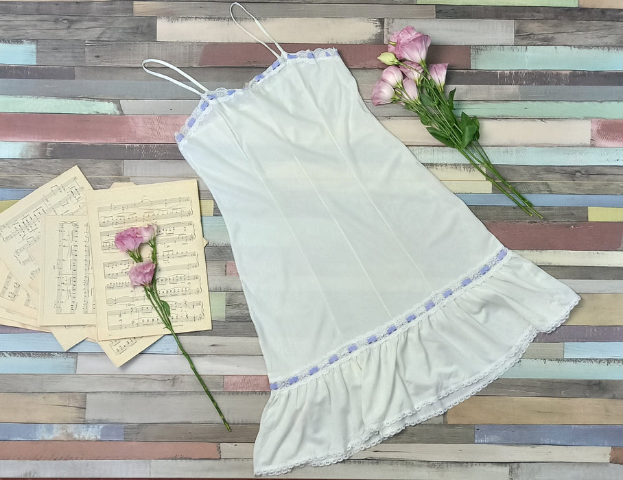 Vintage Sheer Nightgown - White Slip Dress With Purple Details | Lace Slip Dress