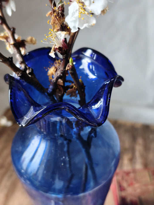 Cobalt Blue Glass Vase Mid Century, Tall Retro Aesthetic Decor