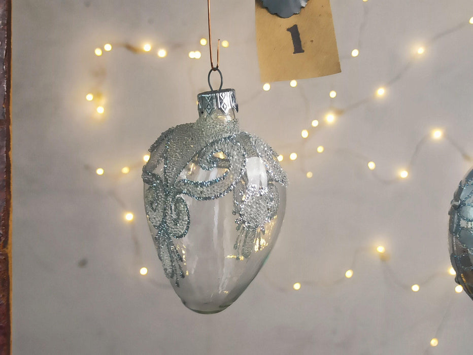 Hand-Blown Glass Christmas Ornament Set, Frosted Hearts