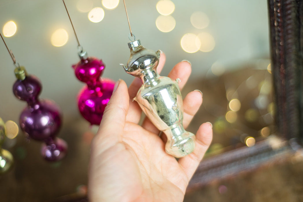 Vintage Samovar Glass Ornaments, Retro Mercury Glass