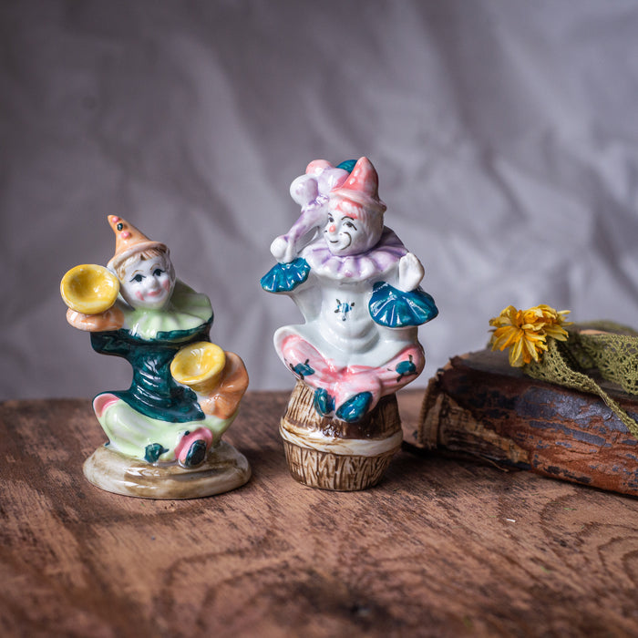 Vintage Porcelain Clown Figurine, German Barrel Italian Harlequin