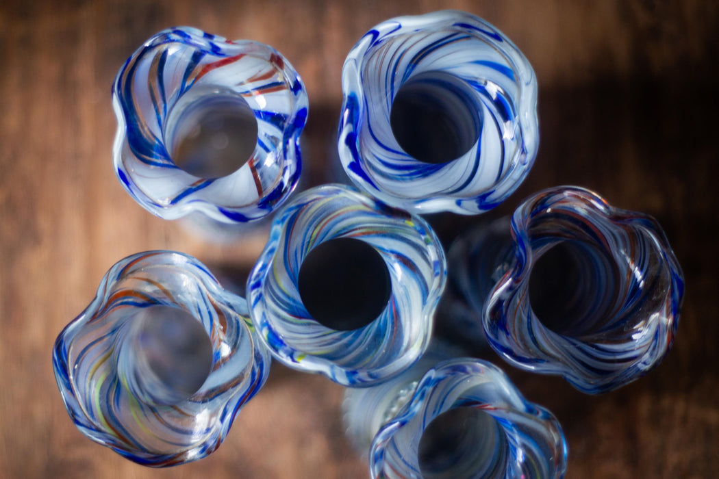 Murano Glass Vase, vintage Blue White Cobalt Swirl Mid Century, Boho flower vase