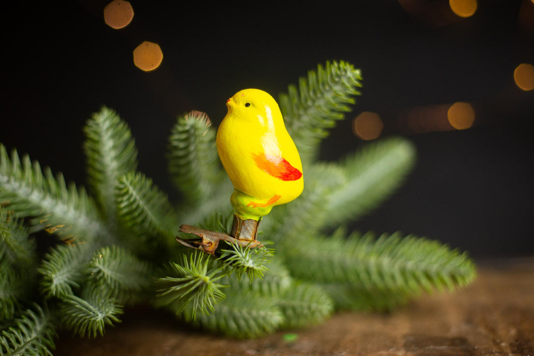 Vintage Yellow Bird Ornament, Restored Glass Xmas