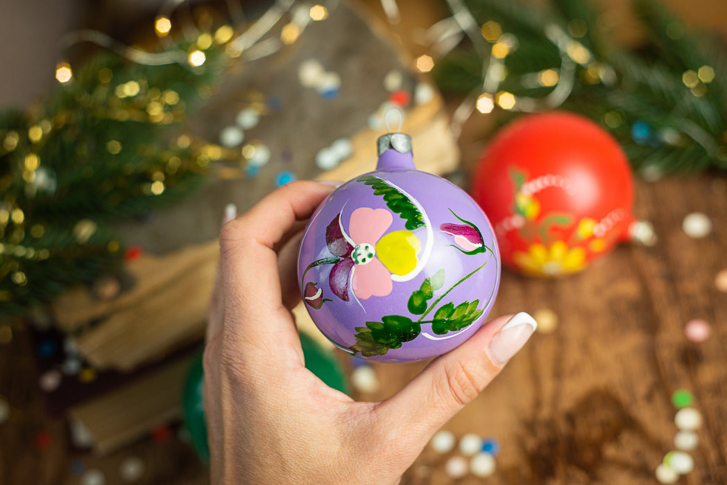 Vintage Glass Christmas Baubles, Hand Painted European