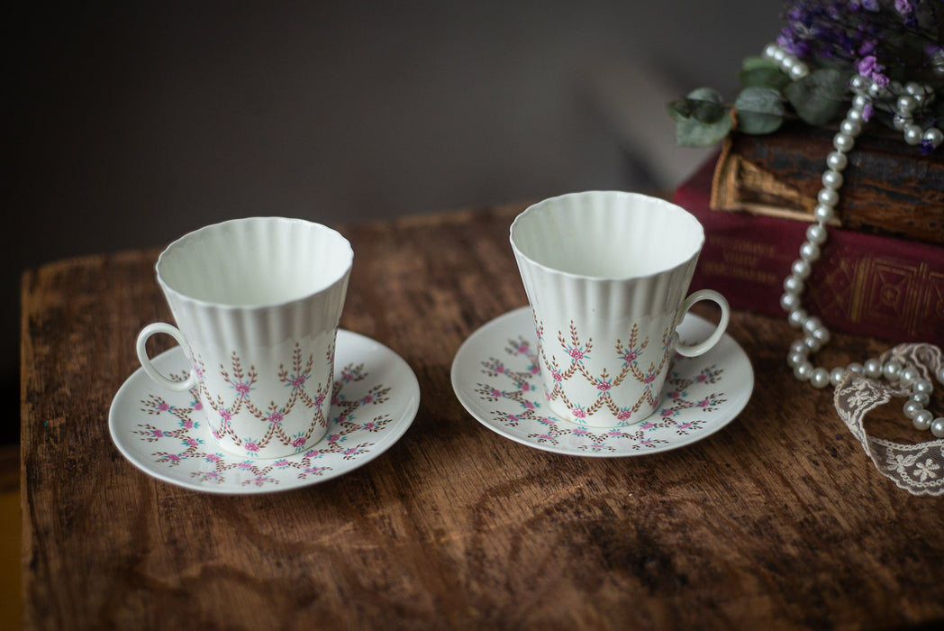 Vintage bone china coffee set, Porcelain cups and saucer