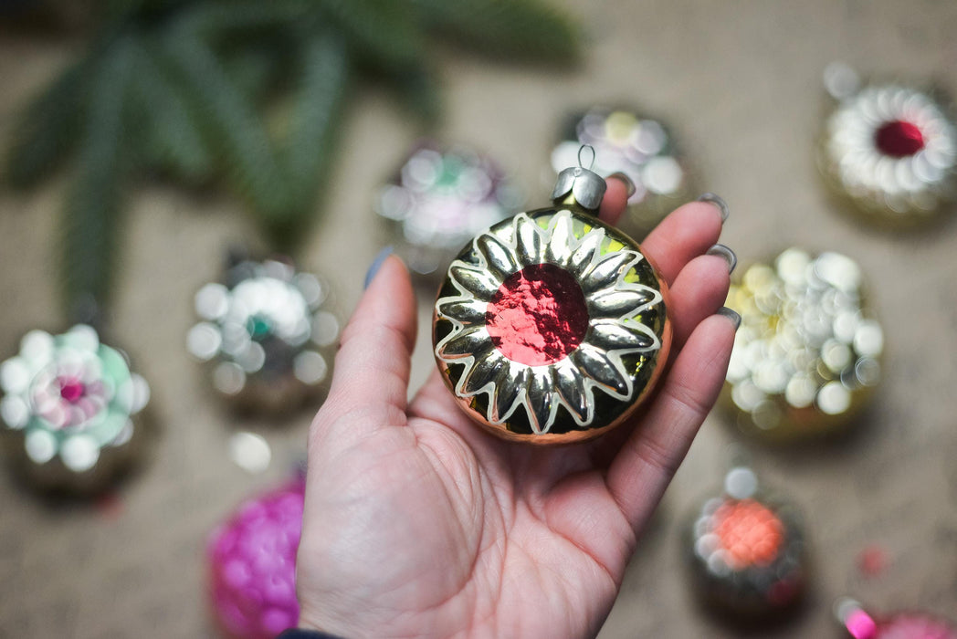Vintage Glass Flower Christmas Ornaments, 1960s