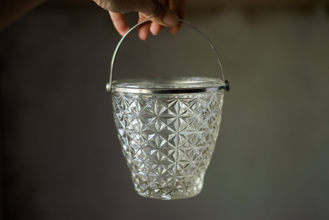 Vintage Crystal Candy Dish in Bucket Shape, 1960s Cut Glass Ice Bowl