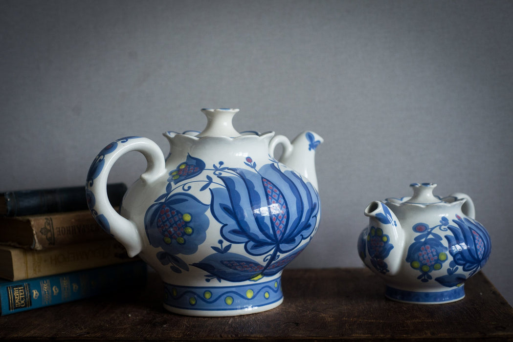 Vintage Ceramic Teapot Set', Blue Gzhel Floral Two-Pot Teapots