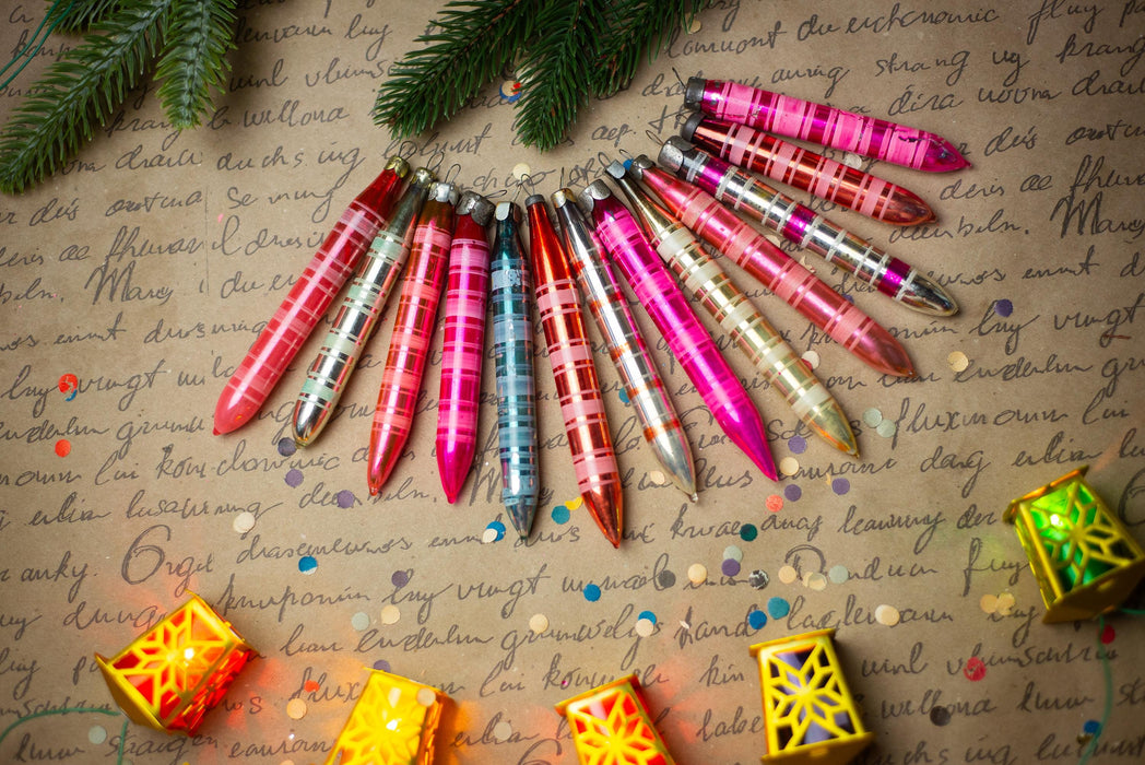 Vintage 1950s Striped Glass Icicle Ornament, 13–15 cm