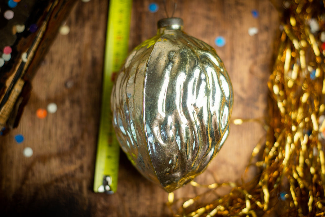 Large Vintage Glass Walnut Ornament, Gold Christmas Tree