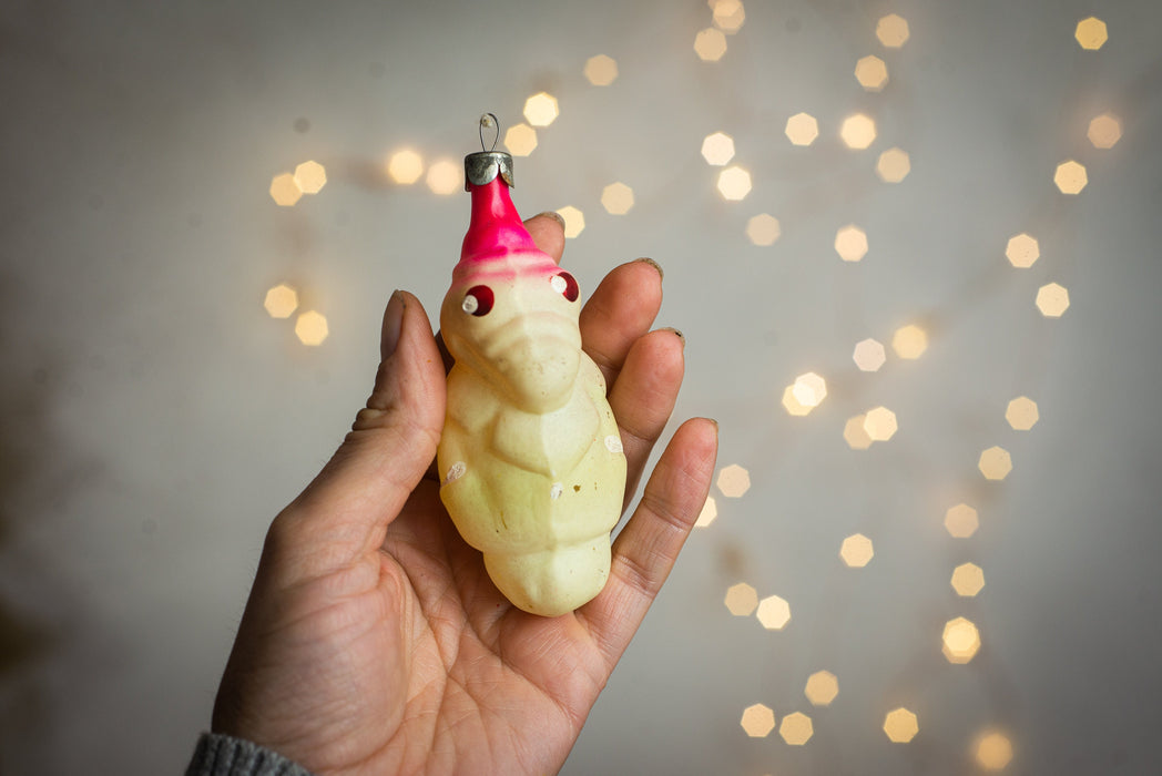 Vintage Gena Crocodile Glass Christmas Ornament - 1950s