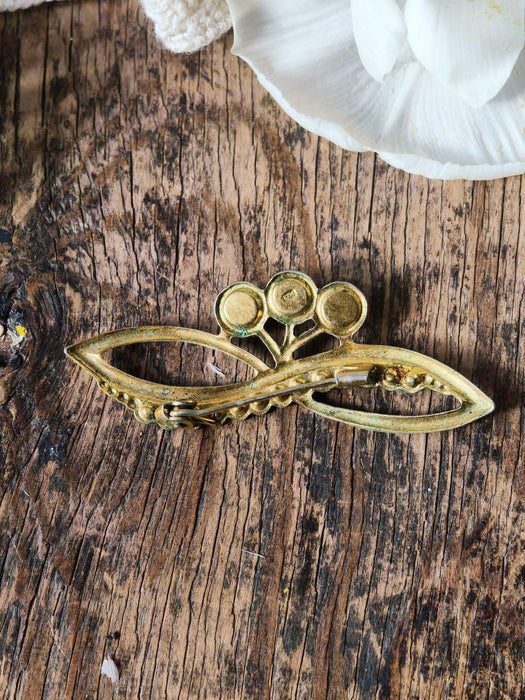 Vintage Rhinestone Brooch, Gold Tone Statement Pin Mid Century Elegant Jewelry