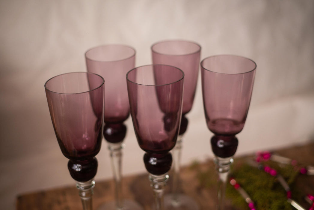 Vintage Pink Wine Glasses | Set Of 5, 28 cm (11.02 in) Blush Stemware - Retro.