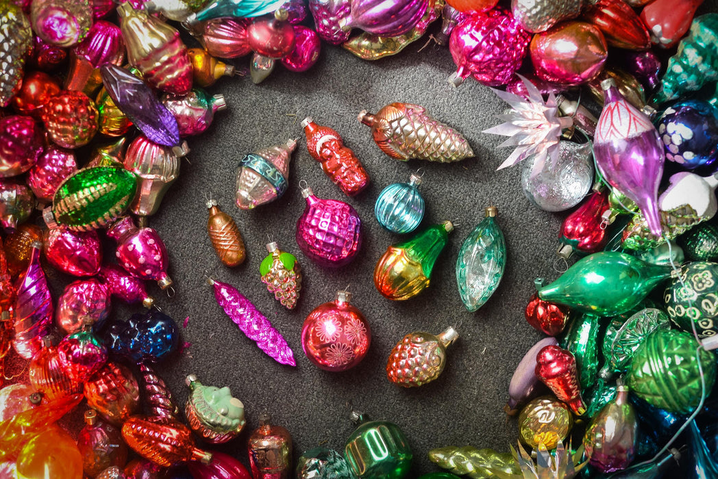 Mystery Christmas Gift Box, 14 Vintage Glass Ornaments