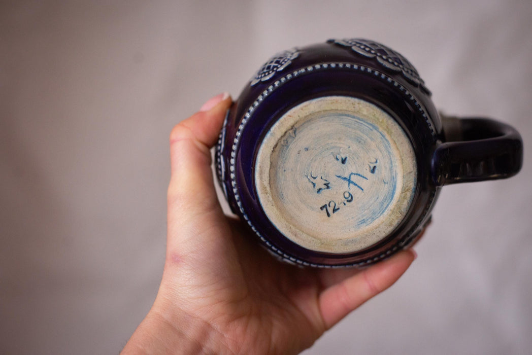 Vintage Cobalt Blue Beer Stein Bavarian Ceramic Mug with Lid