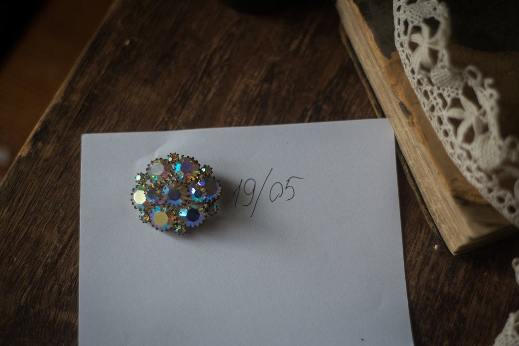 Crystal brooch, rhinestone 1970s jewelry
