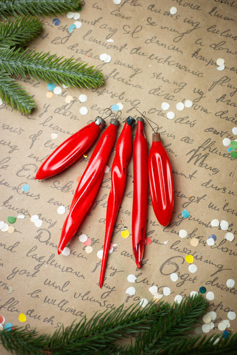 Vintage Red Glass Icicles – Set of 5