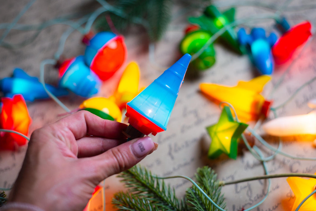 Vintage Space Christmas Lights, Rocket Tree Garland, Working Retro Christmas String Lights