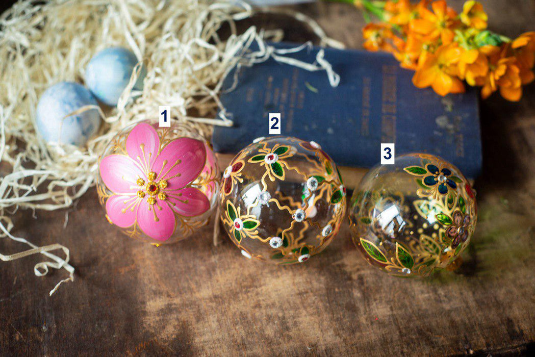 Clear Glass Baubles – Hand Painted Floral Easter Tree Ornaments | Spring Home Decor