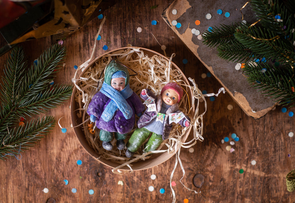 Kid in Winter Coat Spun Cotton Christmas Ornament