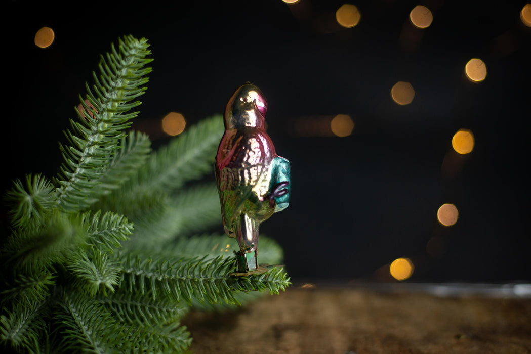 Vintage Glass Parrot Ornament, Whimsical Doctor Dolittle