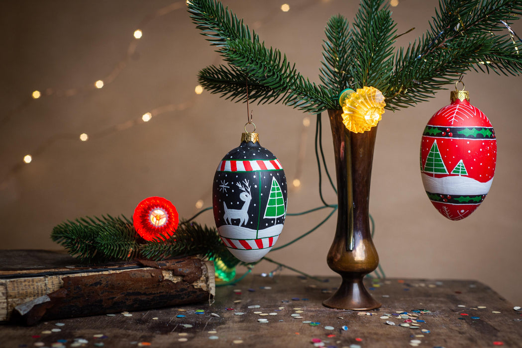 Scandinavian Christmas Ornaments Set, Hand Painted Glass Baubles, Nordic Holiday Decor