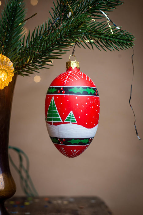 Scandinavian Christmas Ornaments Set, Hand Painted Glass Baubles, Nordic Holiday Decor