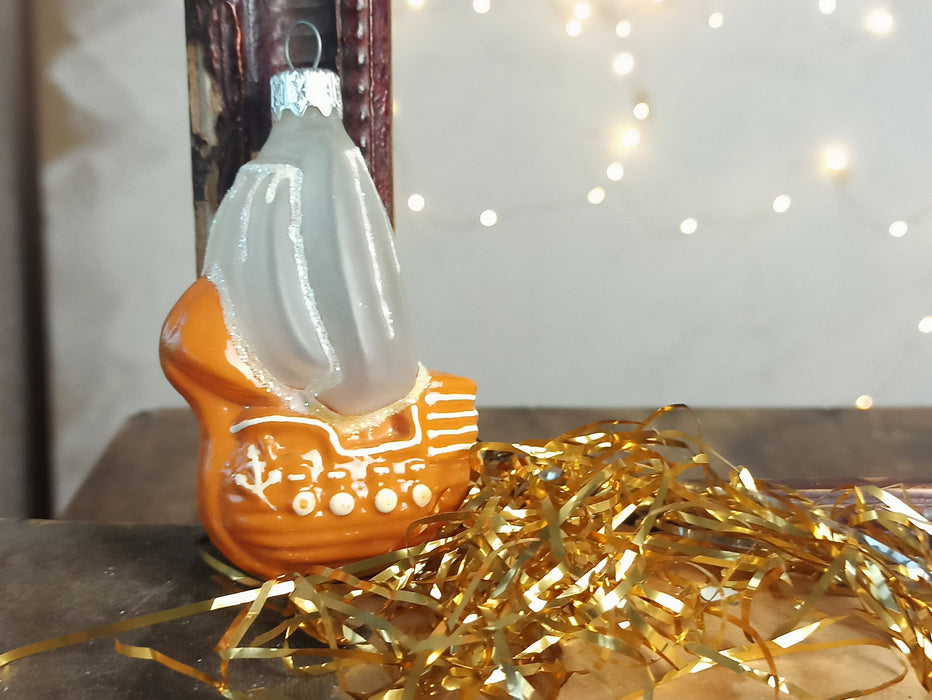 Glass Ship Christmas Ornament with Frosted Sails