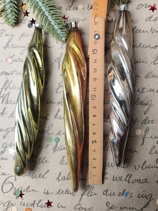 Vintage Large Glass Icicle Ornaments – 1970s, Set of 6