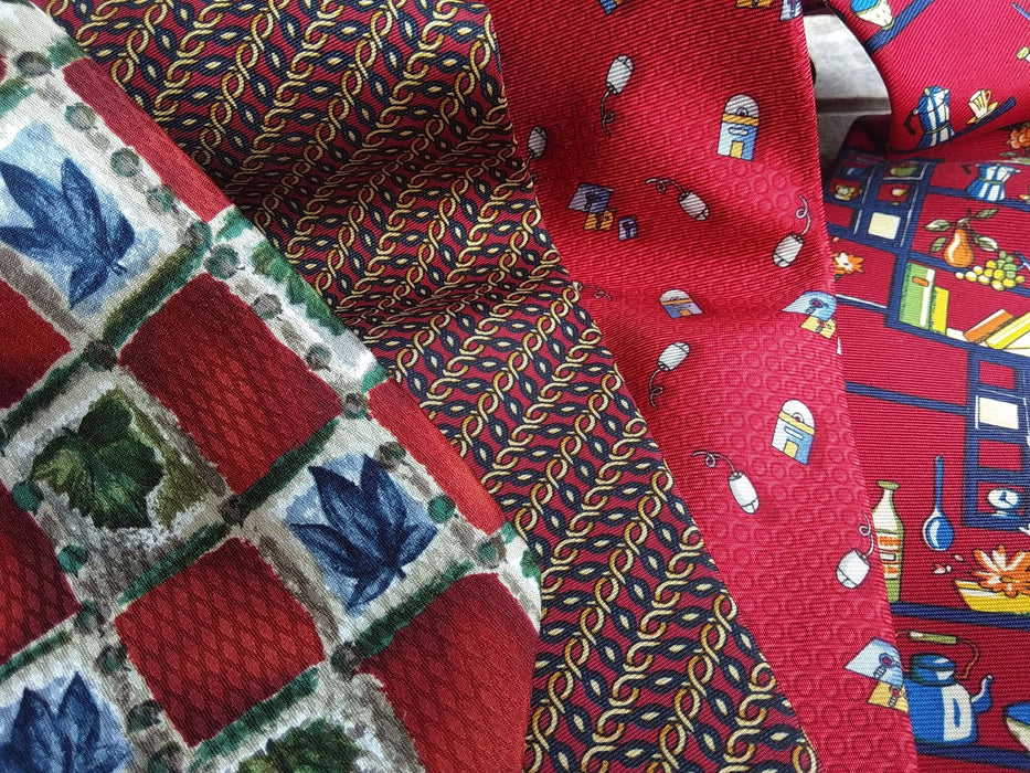 Vintage Silk Ties, Red Floral & Striped Neckties, Retro Mens Accessories, Classic 90s Style