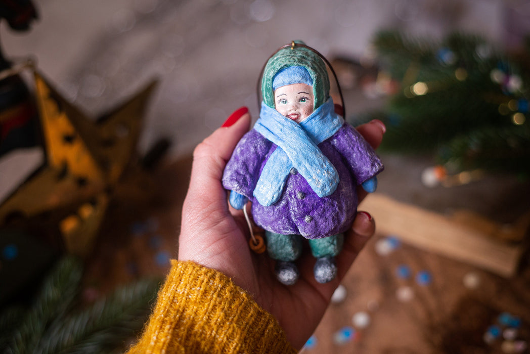 Kid in Winter Coat Spun Cotton Christmas Ornament