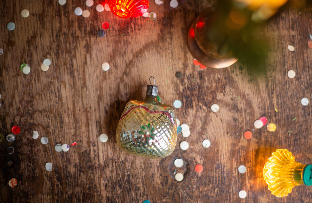 Vintage Glass Purse Christmas Ornament, Gold Mid Century
