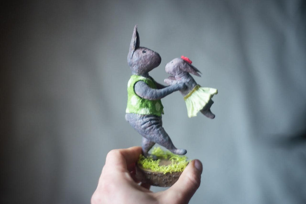 Father Bunny Figurine - Rustic Easter Decor Spun Cotton Collectible Rabbit Doll