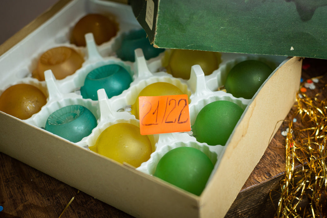 Vintage Frosted Glass Ornaments, 1980s Matte Multicolour Baubles.