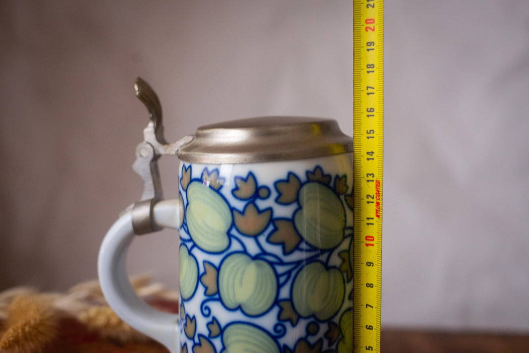 Vintage Bavarian Beer Stein Apple Pattern Ceramic Mug with Lid Germany