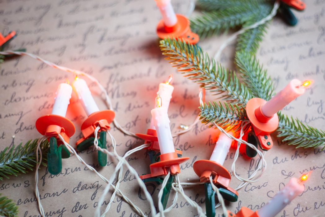 Vintage Clip On Candle Christmas Garland, Retro Tree Lights, Working Holiday String