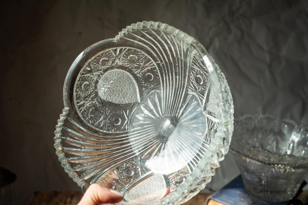 Vintage Cut Crystal Bowl, 1970s Clear Glass Fruit Dish