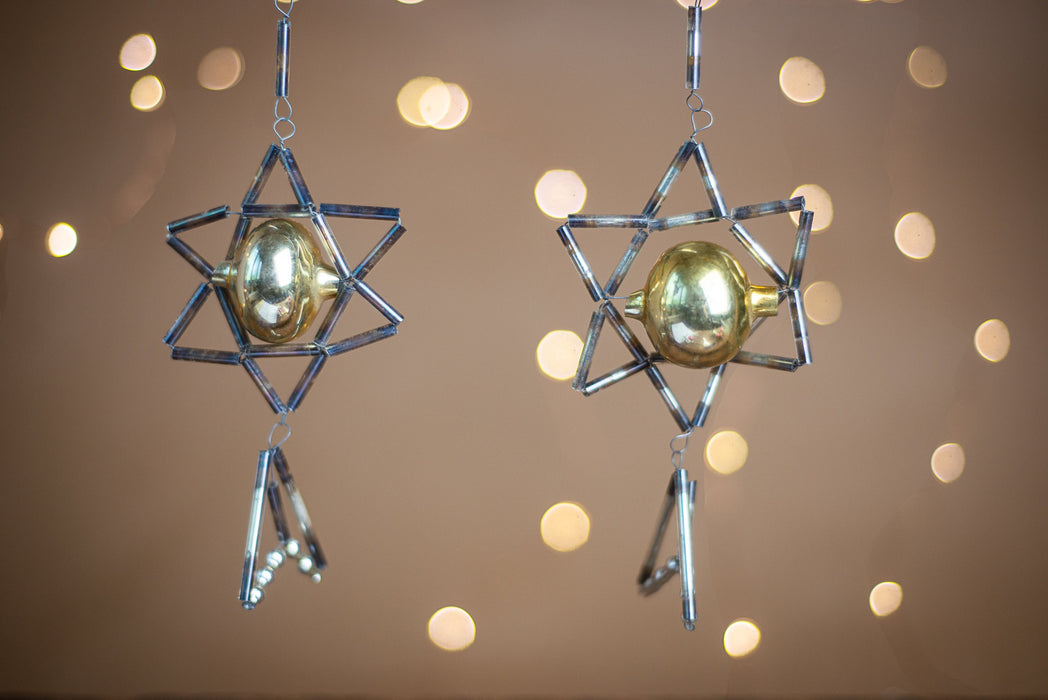 Vintage Mercury Glass Ornaments, Beaded Space Star, 1950s