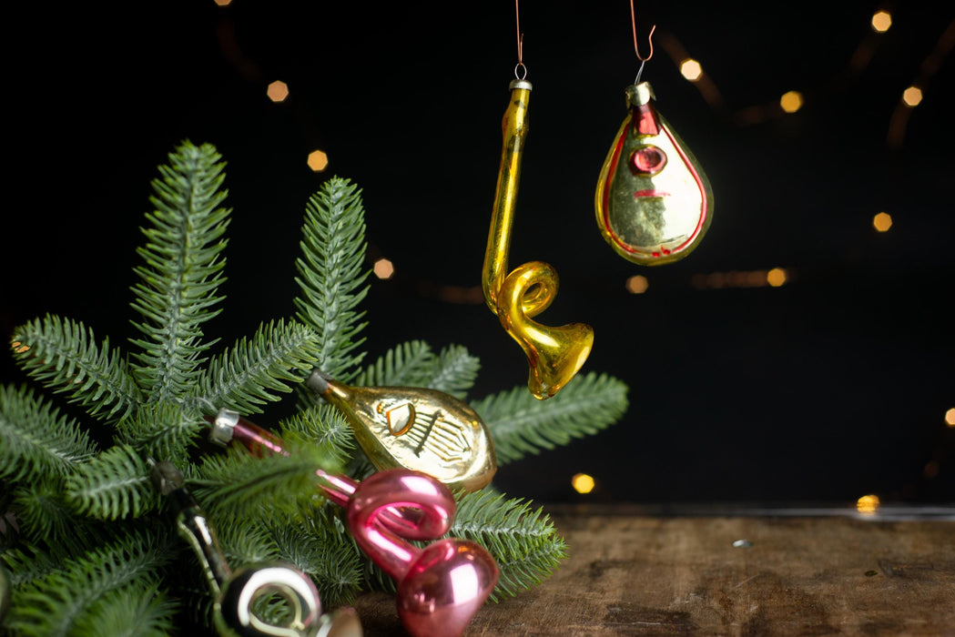 Vintage Glass Musical Ornaments Trumpet Bandura