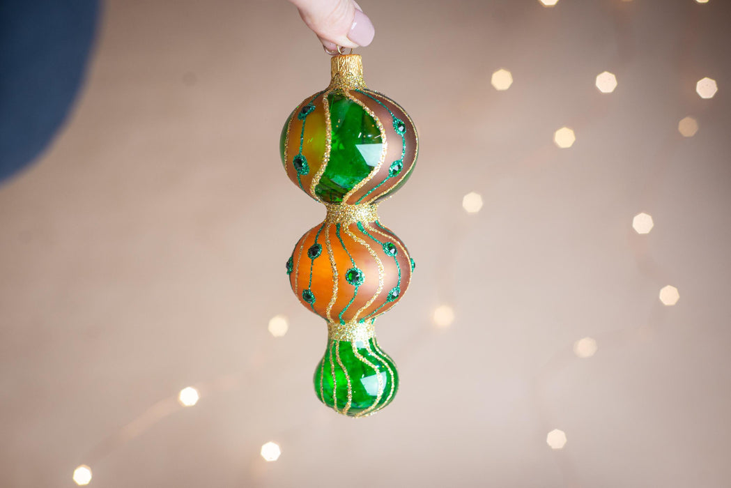 Set of 2 Christmas glass ornaments, hand-painted Xmas tree hanging decorations, Boho Xmas home decor, Christmas gift